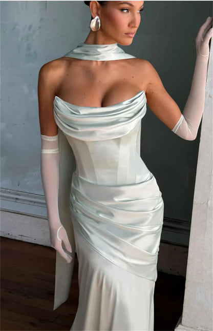 Simple Pleat Stapless Satin Sheath Wedding Dressed Wiht Long Scaf Custom Made Bridal Grown 2025 Vestido De Noival