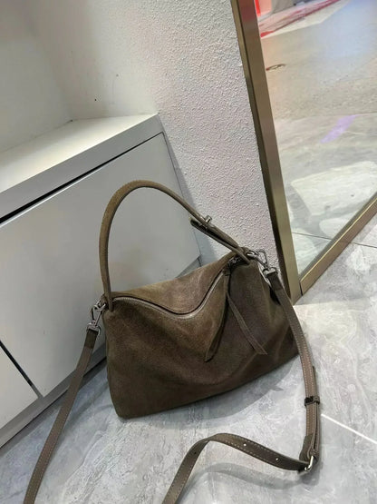 Genuine Leather Fashion Autumn Winter Boston Tote Soft Matte Suede Cow Leather Women's Handbag Shoulder Crossbody Bag For Women