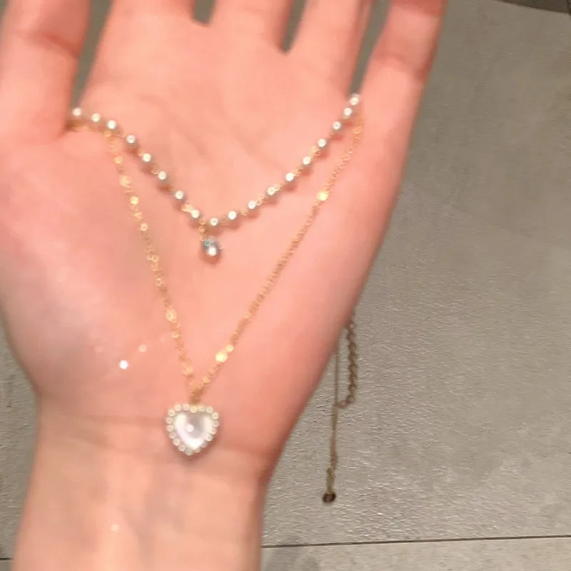 Heart Shape Pendant Necklaces Silver Color 5A Cubic Zirconia Minimalist Style Clavicle Chain Women And Girl Jewelry