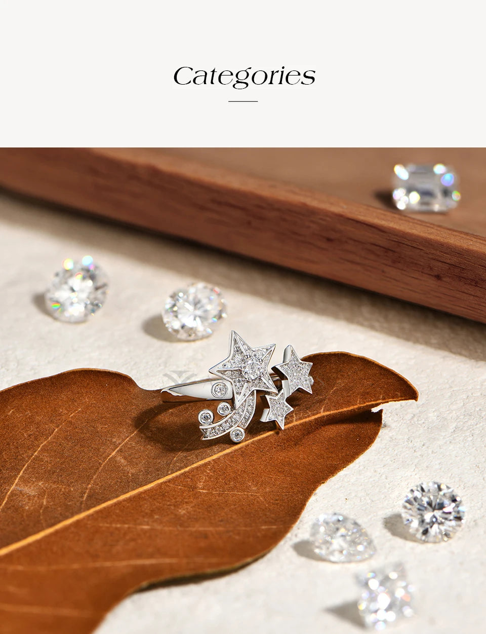 Light Luxury All Moissanite Star Rings 925 Sterling Silver for Women Unique Design With Lucky Genuine Fine Jewelry Gift