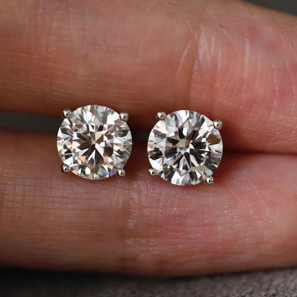 4carat Moissanite Stud Earrings with Certificate Round Brilliant Cut Diamond Earring 925 Sterling Silver Ear Studs for Women Men