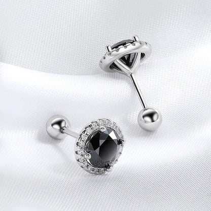 0.5-1CT Black Moissanite Studs Earring for Women Classic Wedding Jewelry 925 Sterling Silver Screw Ear Stud Birthday Gift