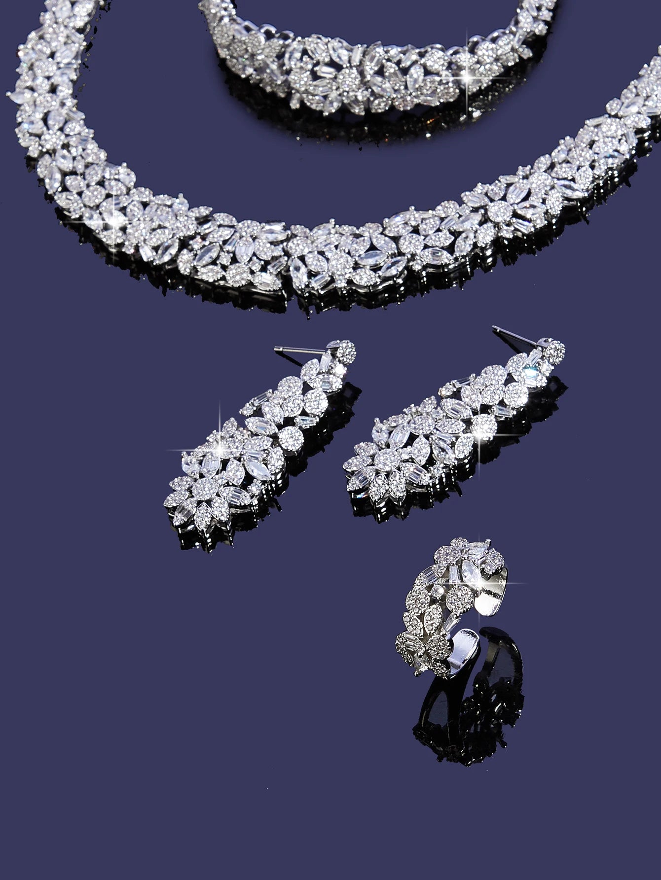 2025 New Luxury 4-piece Women's Wedding Jewelry Necklace Sets for Women AAA Cubic Zirconia Bridal Jewellery Set Dubai Saudi Part