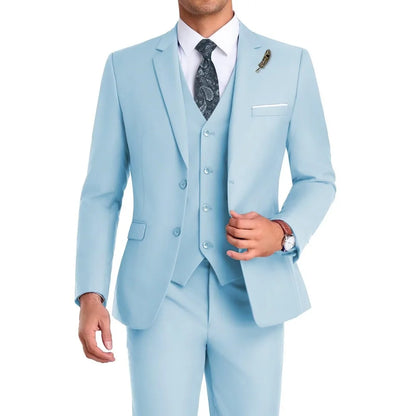 High-Quality Slim Fit Wedding Men's Suit Luxury Elegant Business Fashion Men Clothing 3 Piece Notch Lapel Blazer Vest Pants Set