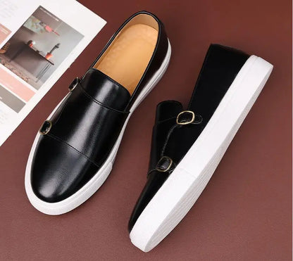 Fashion Men's Casual Shoes Snakeskin Grain Leather Men Retro British Style Loafers Monk Shoes Mens Slip-on Outdoor Driving Flats