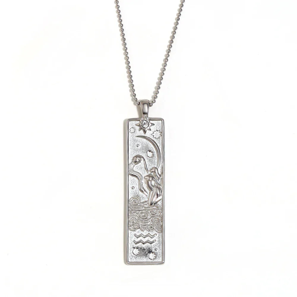 18k Gold Plated Rectangle Shape 12 Constellation Pendant Necklace Stainless Steel Waterproof Fashion Women's Jewelry