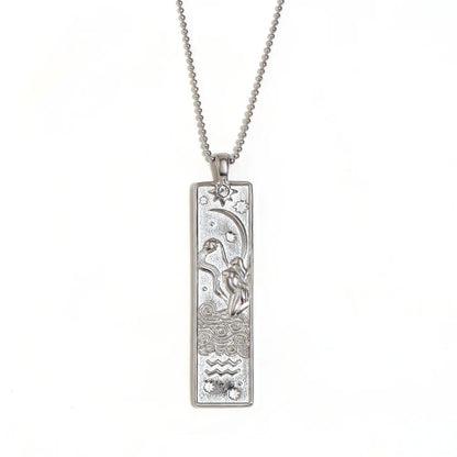 18k Gold Plated Rectangle Shape 12 Constellation Pendant Necklace Stainless Steel Waterproof Fashion Women's Jewelry