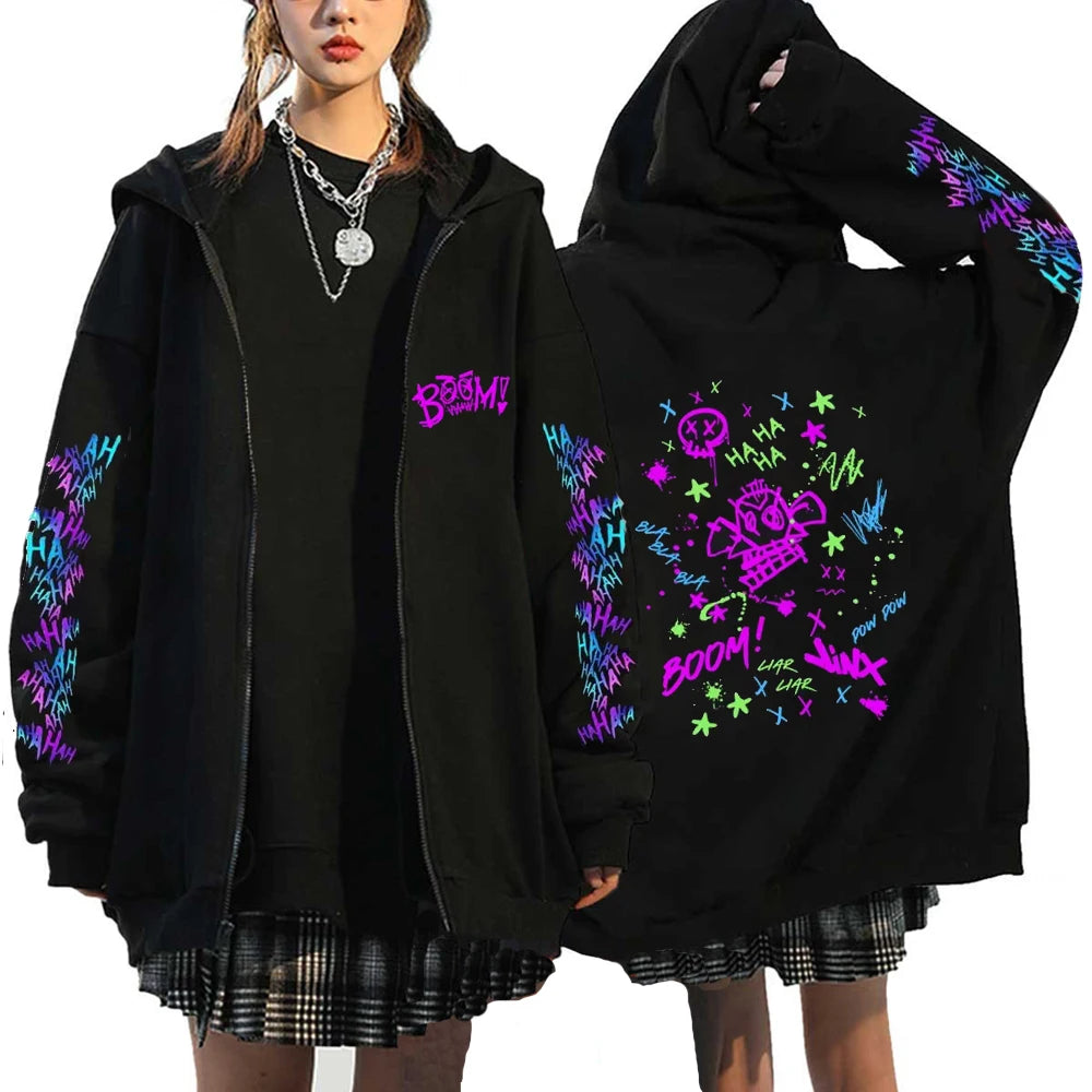 Hoodies Monkey Graffiti Zipper Jacket Harajuku Anime Arcane Boom Oversized Unisex Hip Hop Sweatshirt Casual Y2K Tops