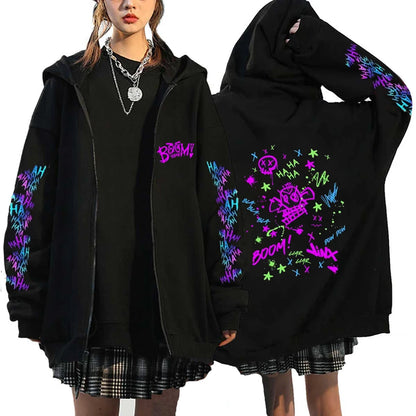 Hoodies Monkey Graffiti Zipper Jacket Harajuku Anime Arcane Boom Oversized Unisex Hip Hop Sweatshirt Casual Y2K Tops