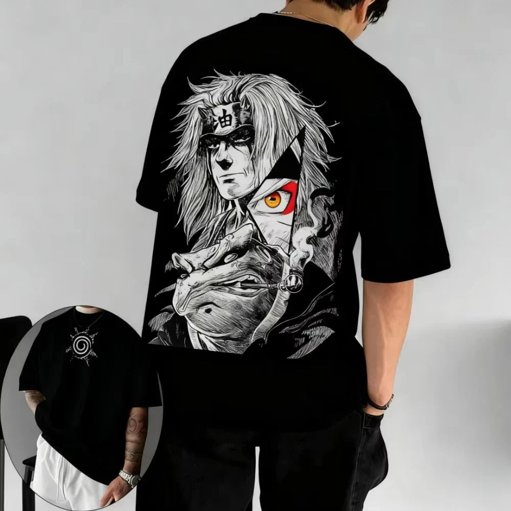MINISO Men's T-shirt Jiraiya Summer and Autumn Anime Boys' Children's Wear Short-sleeved Retro Harajuku Style Men Women T-shirts