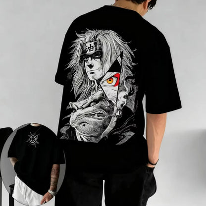 MINISO Men's T-shirt Jiraiya Summer and Autumn Anime Boys' Children's Wear Short-sleeved Retro Harajuku Style Men Women T-shirts