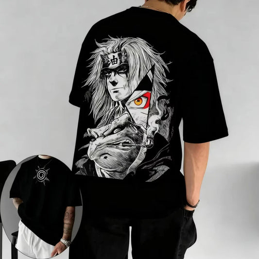 MINISO Men's T-shirt Jiraiya Summer and Autumn Anime Boys' Children's Wear Short-sleeved Retro Harajuku Style Men Women T-shirts