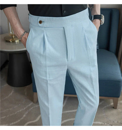 90% Linen 10% Cotton 2024 Suit Pants Naples Breathable Casual Pants Men's Height Suit Pant M-3XL Men's Straight Pants