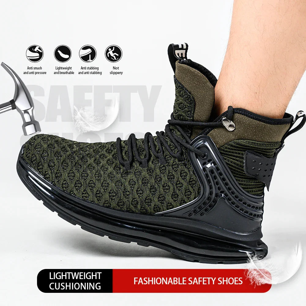 Breathable Men Work Safety Shoes Anti-smashing Steel Toe Cap Working Boots Construction Indestructible Work Sneakers Men Shoes