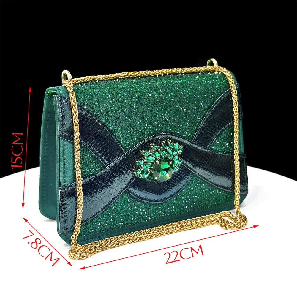 2025 Luxury Italian Women's Party Shoes & Handbag Set – Elegant Multicolor Rhinestone Peep-Toe High Heels Sandals for Weddings