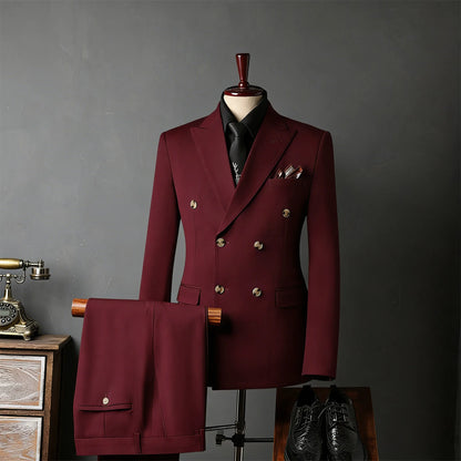 New Classic Business Men's 2-Piece Suit Jacket Pants Slim Fit Groom Formal Event Men Clothing Temperament Wedding Dating Office