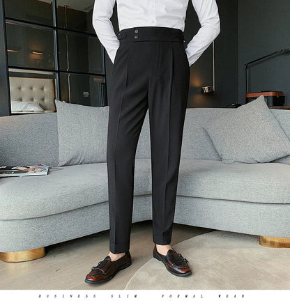Men British Style Suits Pants New Male Solid High Waist Trousers High Quality Men Formal Slim Fit Business Casual Suit Pants