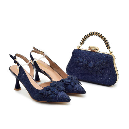 New Arrival Party Shoe and Bag Set for Women Italy Full Diamonds High Heels Luxury Woman Pumps Matching Italian Shoe and Bag Set