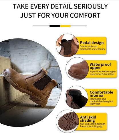 Men Women  Lerther Work Boots Indestructible Safety Shoes Steel Toe Puncture-Proof Work Sneakers Male Work Shoes