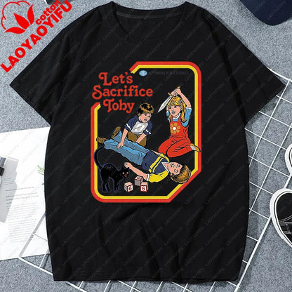 Let's Sacrifice Toby Horror Satanist Graphic Tops Unique Creative Cartoon Streetwear Unisex Scary Short-sleev Tee Ropa Hombre