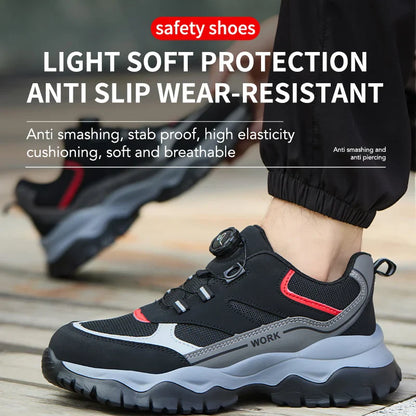 Light Breathable Sneaker Safety Shoes With Steel Toe Cap Anti-Piercing, Shock Absorbing Anti-Smash Design, Work Shoes for Men