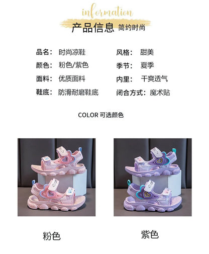 2026 New Summer Girls Sports Sandals Love Heart Decor Soft Non-Slip Beach Sandals For 3-12 Years Old Kids