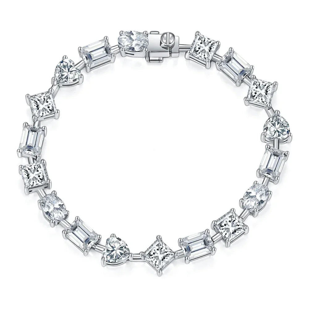 Irregular Full Moissanite Diamonds Bracelets for Women Princess Square Heart Emerald Cut Oval Shape Diamonds 925 Silver Bracelet