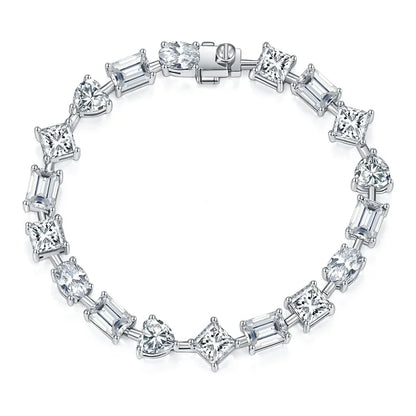 Irregular Full Moissanite Diamonds Bracelets for Women Princess Square Heart Emerald Cut Oval Shape Diamonds 925 Silver Bracelet