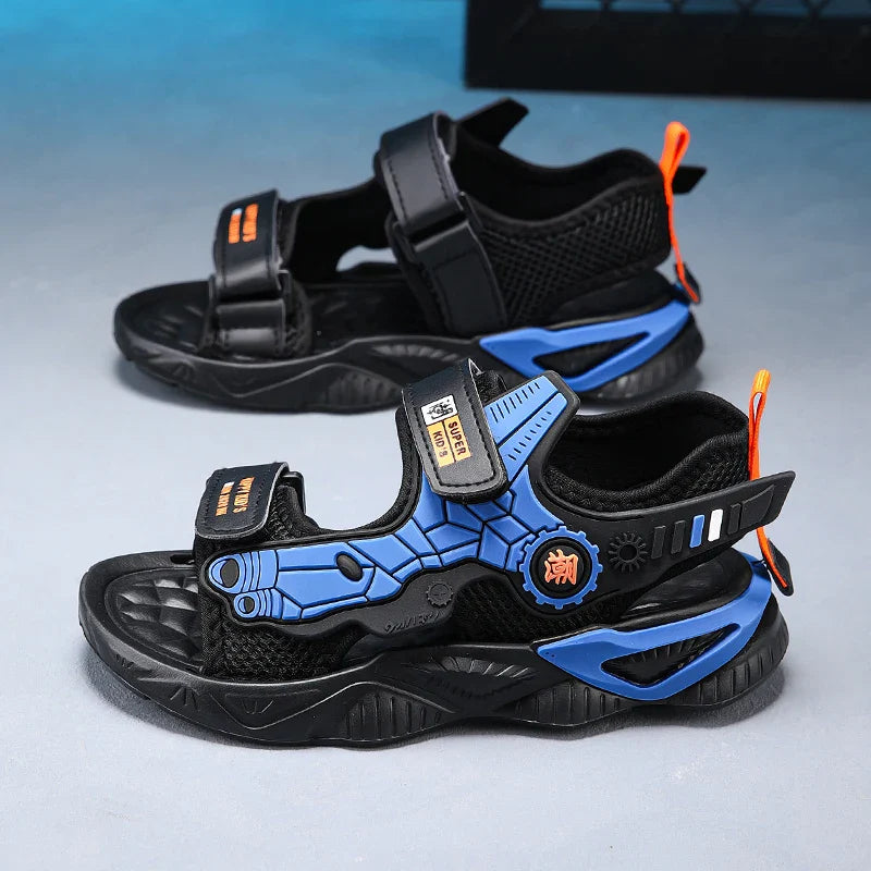 Kids Mecha Robot Style Closed Toe Sandals Adjustable Straps Breathable Summer Shoes for Boys Outdoor Beach Casual Sports Sneaker