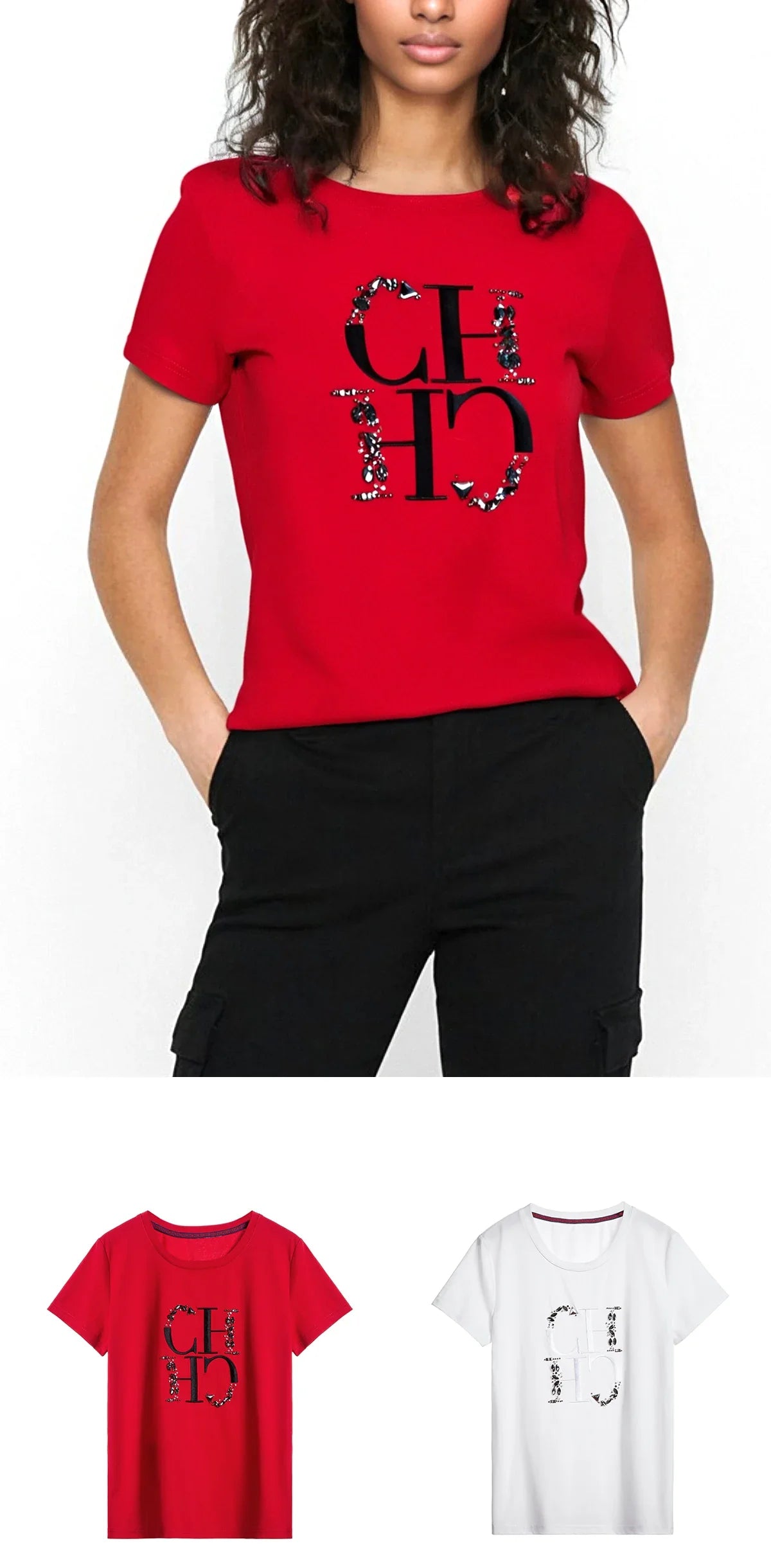 Women's T-shirt 2025 New Hand Embroidered Heavy Industry Casual Top Simple Round Neck Short Sleeve Women's Clothing