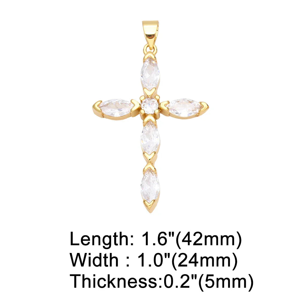 Big Rainbow Colorful Cross Pendants for Necklace Gold Plated  Copper Zircon Religious Jewelry Components pdta638