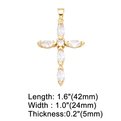 Big Rainbow Colorful Cross Pendants for Necklace Gold Plated  Copper Zircon Religious Jewelry Components pdta638