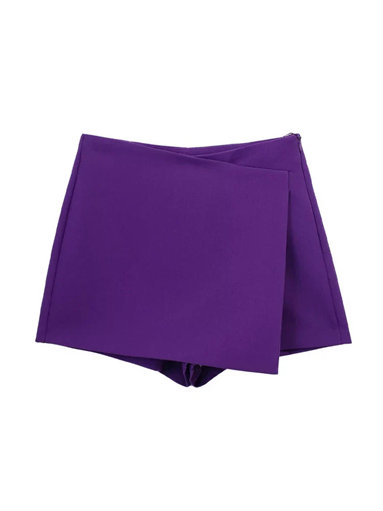 Women Fashion Pareo Style Asymmetric Shorts Skirts Vintage High Waist Side Zipper Female Skort Mujer
