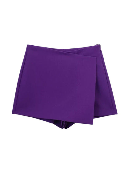 Women Fashion Pareo Style Asymmetric Shorts Skirts Vintage High Waist Side Zipper Female Skort Mujer