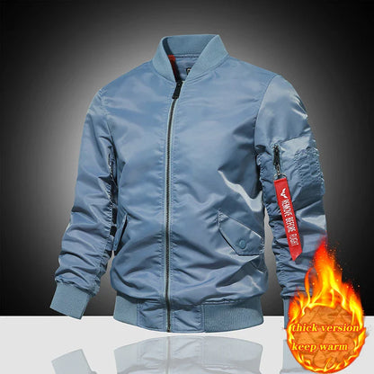 Spring and Autumn Winter Air Force MA1 Pilot Jacket Men's Solid Color Baseball Jacket Casual Thick Windproof Warm Cotton Jacket