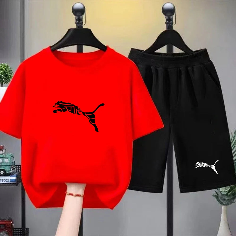 Kids White T-shirt+Shorts Two-Piece Set Print Boys Girls Toddler3-12Yrs Sports Casual Brand Clothes 2026 Summer