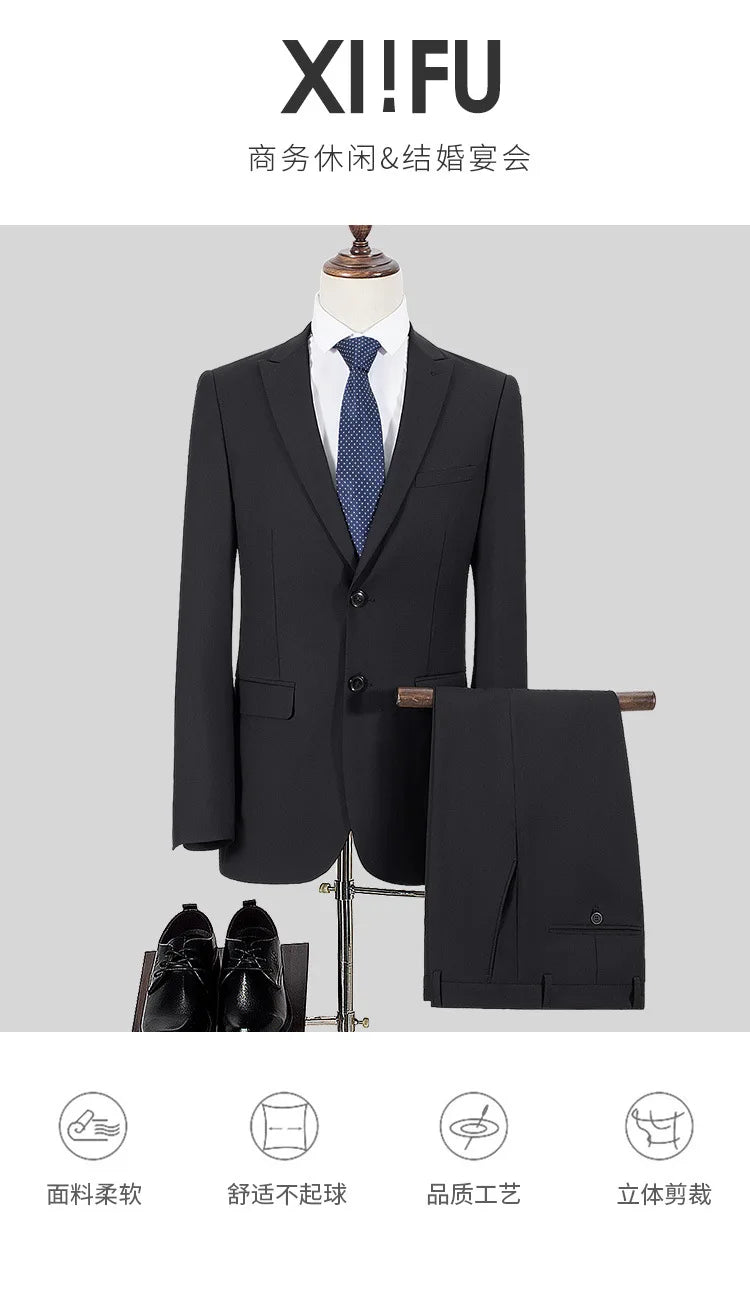 Terno S-8GG (Blazer + Calça) Masculino Moda Casual Ao Ar Livre Cavalheiro Negócios Casamento Slim-fit Formal Estilo Britânico Terno de Casamento
