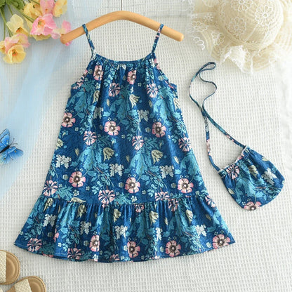 Summer Girls Dress Casual Princess Dresses Sleeveless Print Flower Costumes Kids Vestidos Cotton Floral Dress 2-7Y
