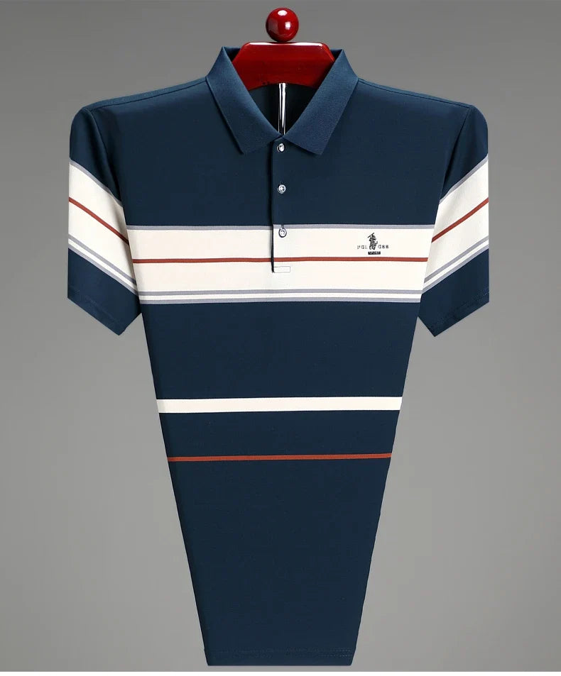 Luxury men's short sleeved polo shirt summer fashion hot selling striped top badge original design golf casual business T-shirt