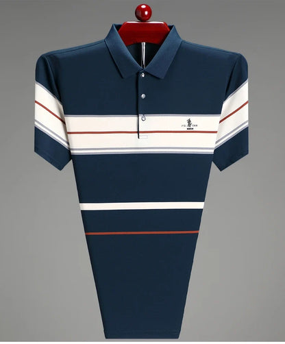 Luxury men's short sleeved polo shirt summer fashion hot selling striped top badge original design golf casual business T-shirt