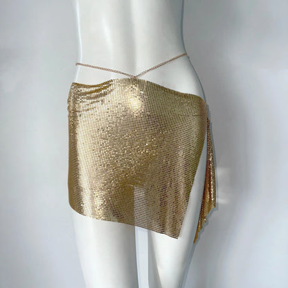 Sequined Skirt Music Festival Hot Selling Spicy Girl Half Skirt Metal Splicing A-line Skirt Ins Short Skirt