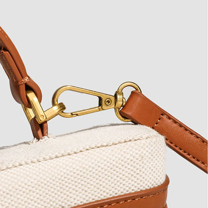 Women's Retro Canvas Spliced Lunch Box, Commuter Portable Shoulder Crossbody Small Square Bag, Adjustable Shoulder Strap