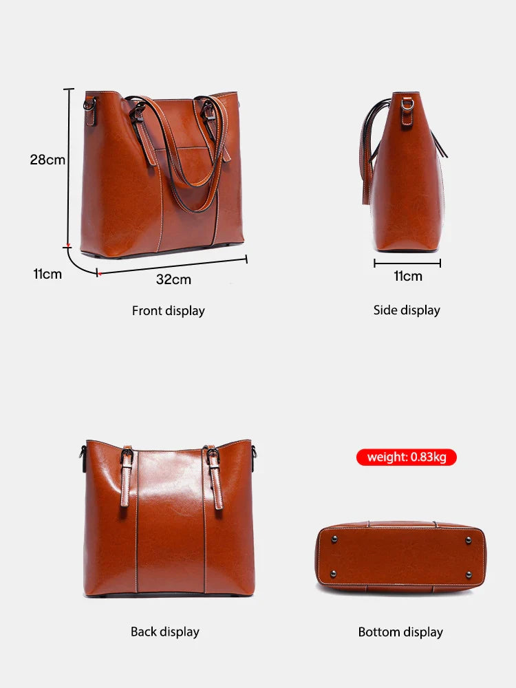 High Quality Women's Genuine Leather Tote Lady Luxury Designer Cowhide Shoulder Bag Large Capacity OL Handbag Shopper Bag