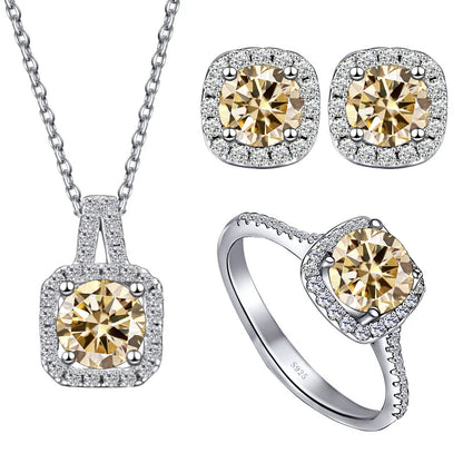 S925 Sterling Silver jewelry for women 1 carat moissanite diamond 3 pieces set necklace ring earrings wedding party