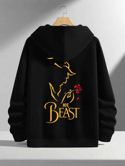 Romantic Theme Beauty and the Beast Couple Hoodies Men'S Women'S Separate Styles Pullover Casual Loose Fit Sweatshirt Hoodie Y2K