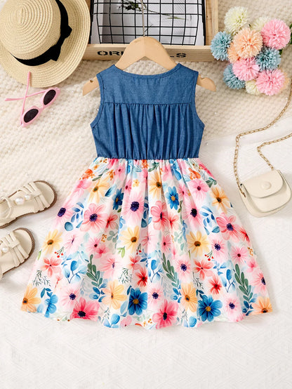 New Summer Children Dresses With Bow Print Casual Dress Outdoor Carnival Birthday Party Girl Clothes Cute Girl Skirt 2-10Y