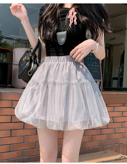 Women Summer 2026 A-Line Mini Skirt Pleated Puffy Short Skirt Korean Fashion Style Flower Bud Skirt Sweet Streetwear Y2k