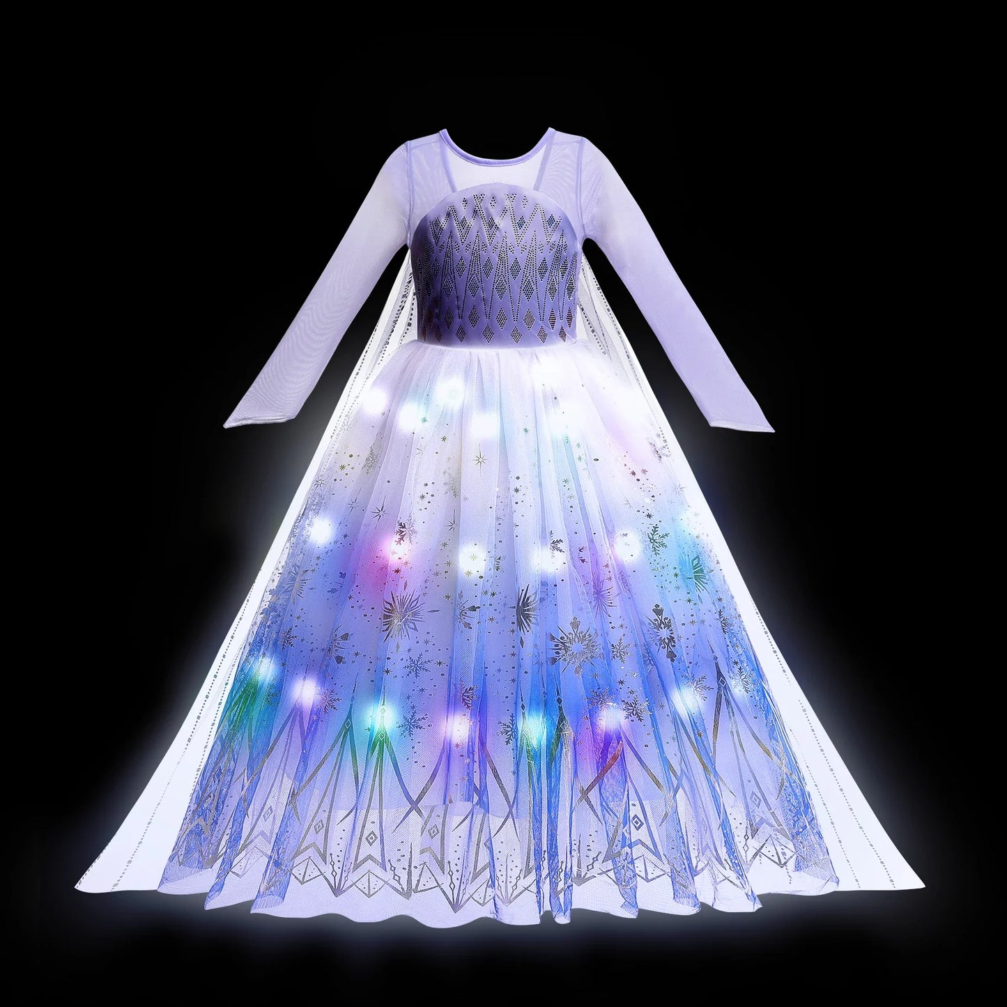 Children LED Light Up Dress Girls Kids Purple Green Cosplay Costume Carnival Birthday Party Clothes Halloween Costume Prom Gown