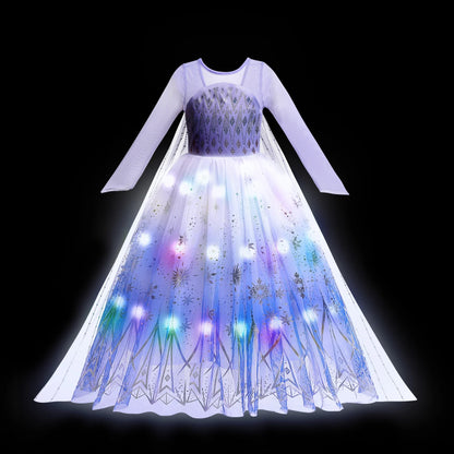 Children LED Light Up Dress Girls Kids Purple Green Cosplay Costume Carnival Birthday Party Clothes Halloween Costume Prom Gown