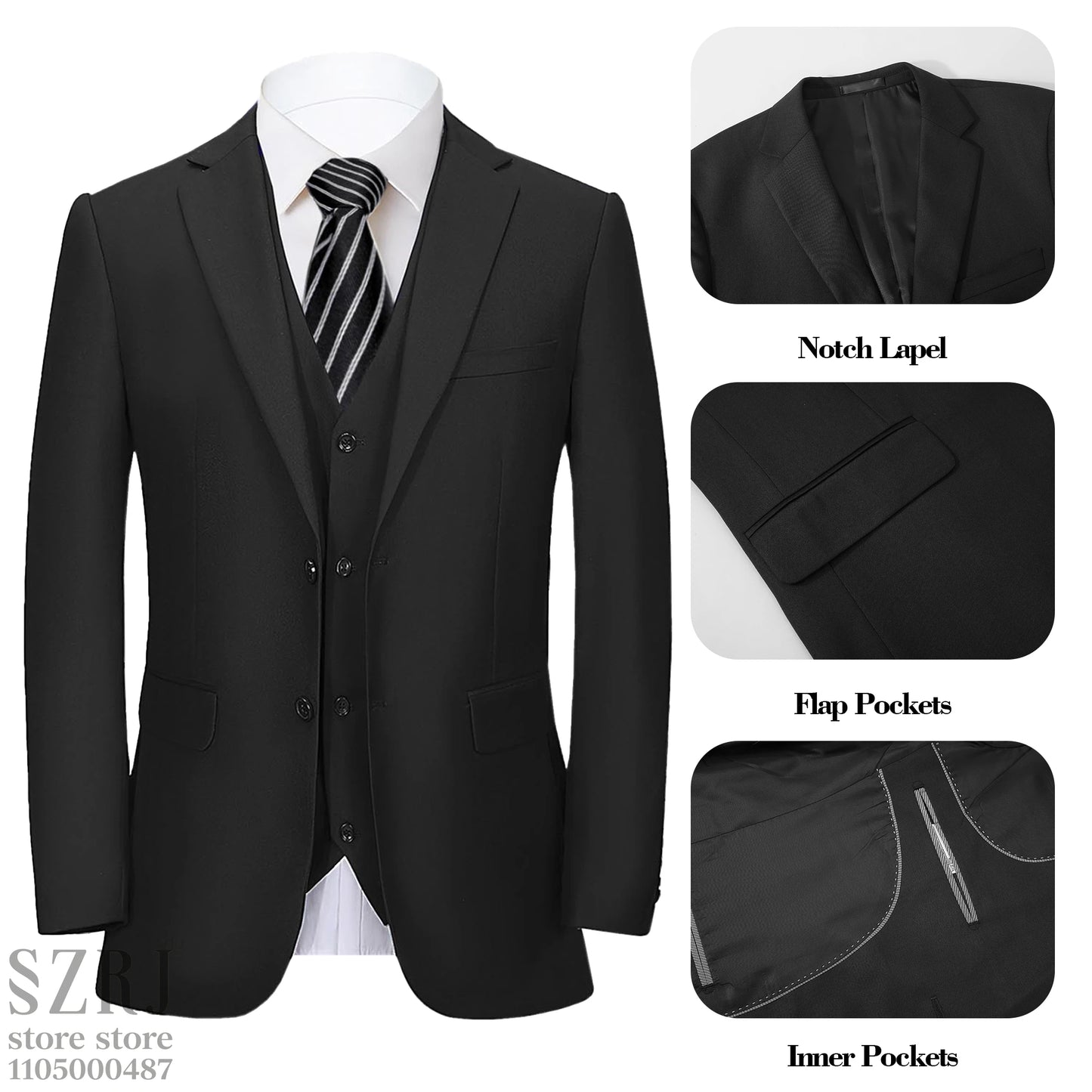 Men's 5-Piece Business Suit Set: Jacket+Vest+Pants+2 Bow Ties (Red+Blue).Premium, Tailored， For Parties, Weddings, Business.
